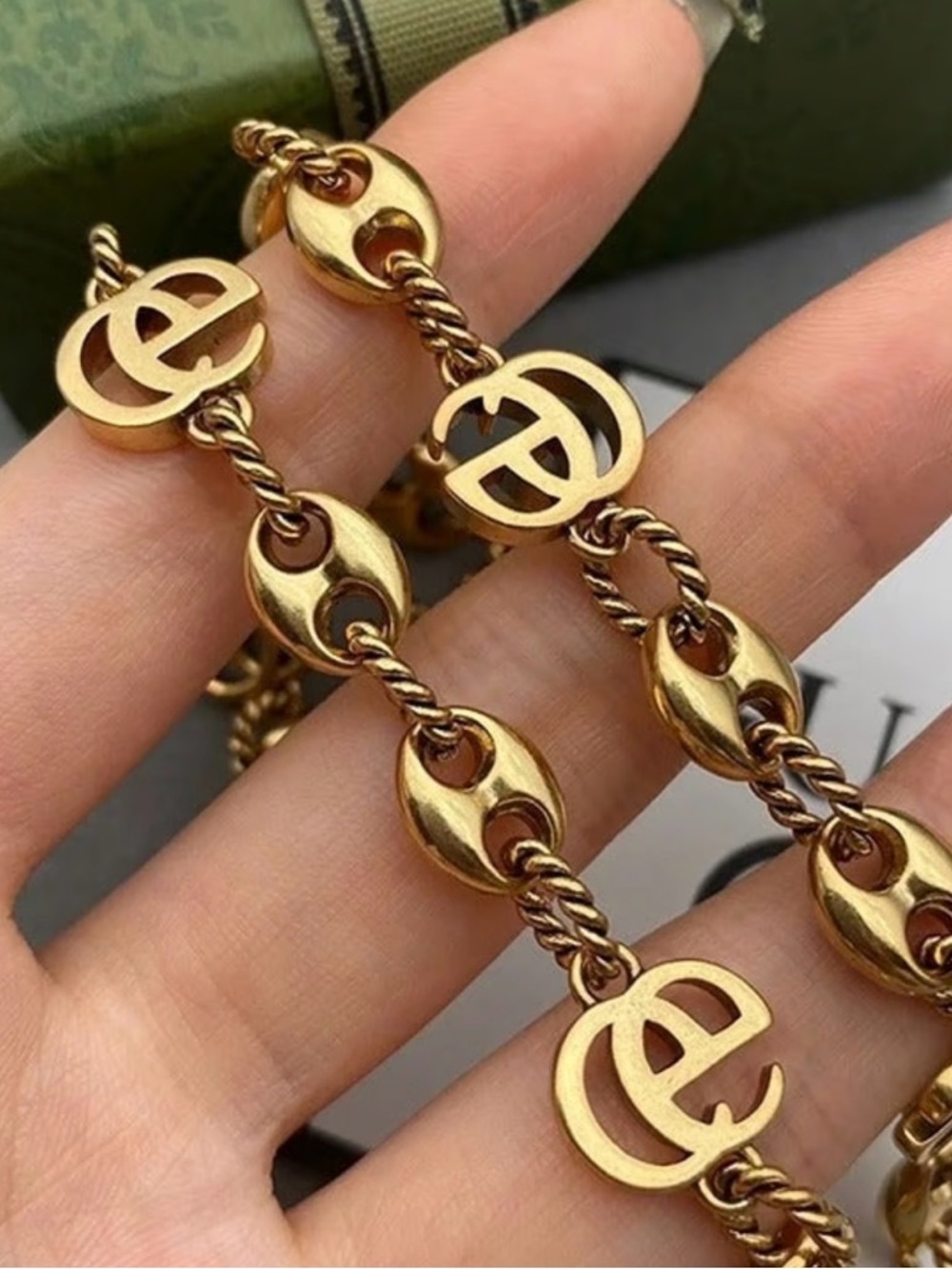 Gucci Gold Tone Interlocking G Logo Necklace